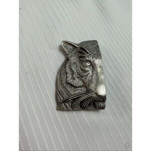 Vintage Pewter JJ Jonette Tiger Brooch Signed